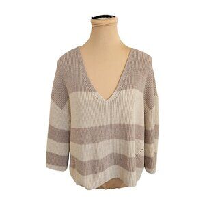 Gentle Fawn Pink and Cream Striped V-neck Sweater Sz M